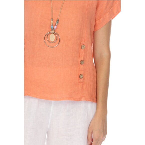Coral Short Sleeves Top with Side Buttons - Picture 10 of 10